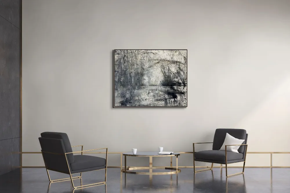 Andrzej Cieślar – obraz Řeka, akrylová malba na plátně 120 × 110 cm z roku 2025